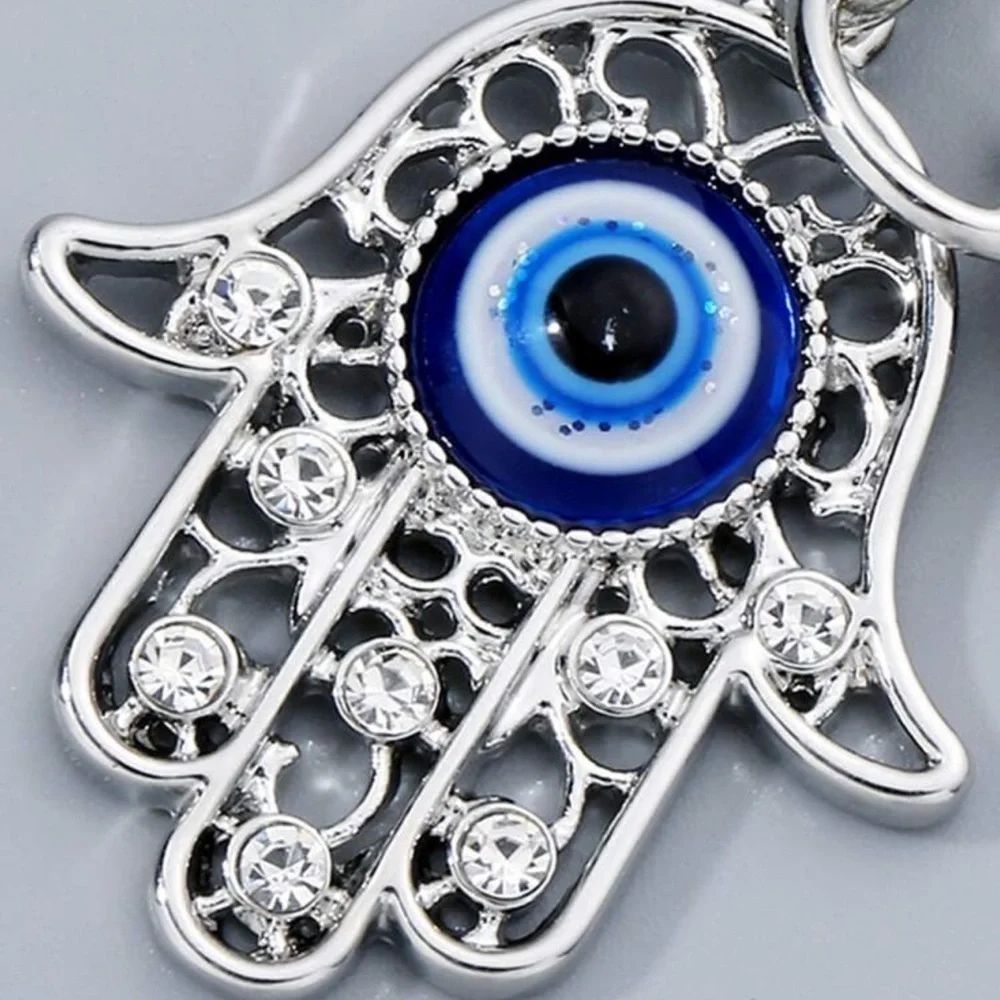 Street Evil Eye Detail Hamsa Hand Charm Keychain